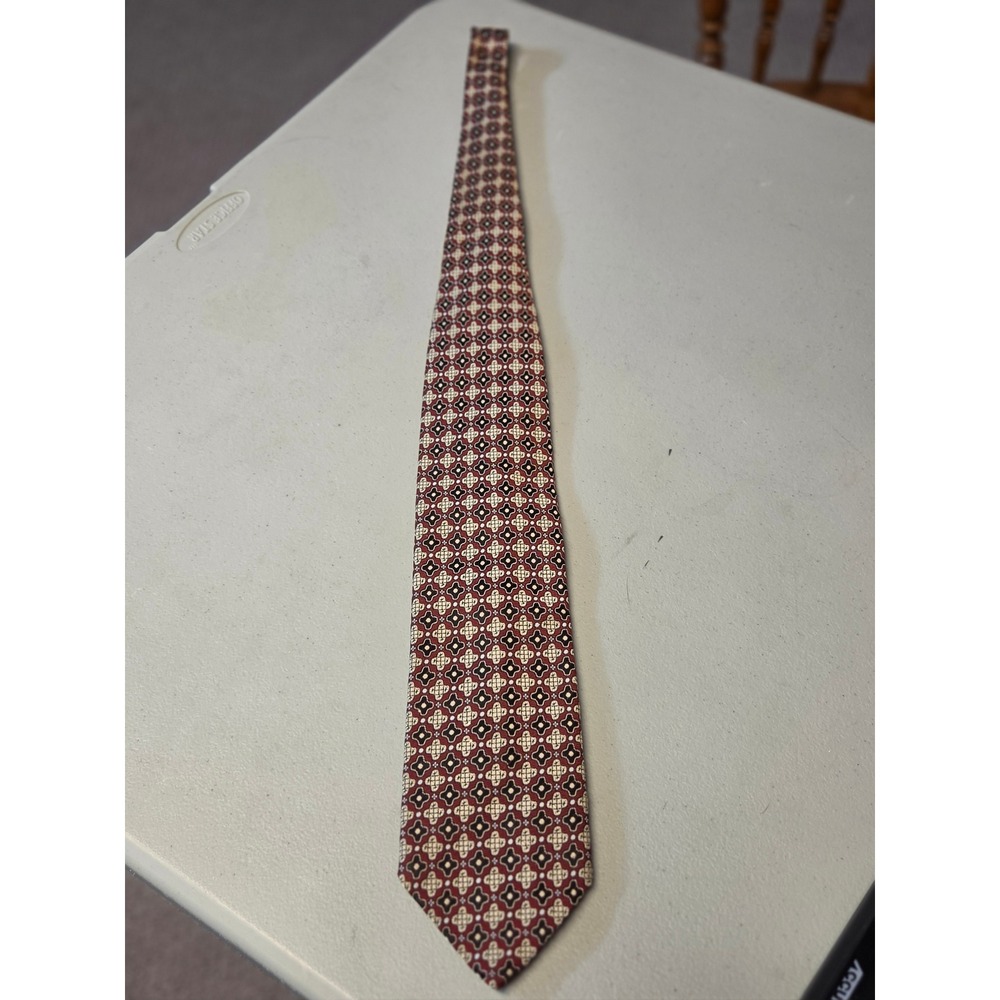 John Franks Mens Tie Burgundy Cream Geometric Medallion Pattern Classic